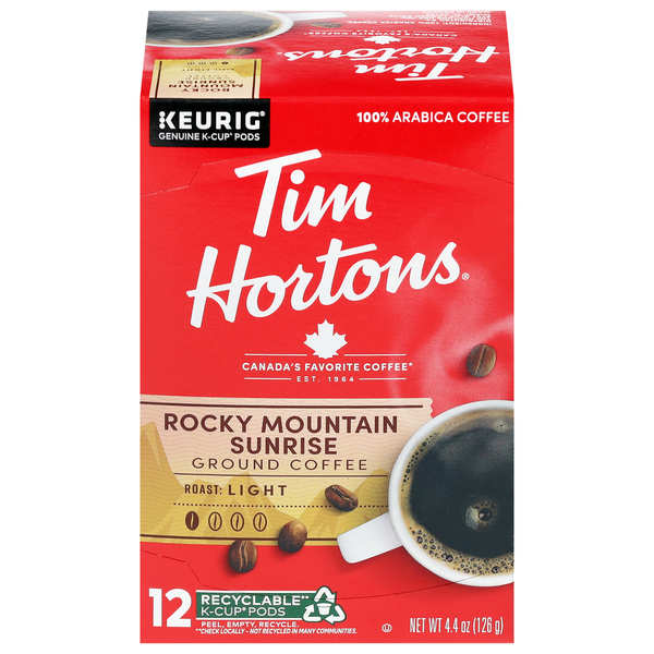Tim Hortons Ground K-Cup Pods Light Rocky Mountain Sunrise Coffee