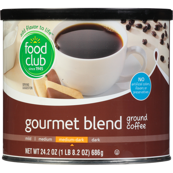 Food Club Coffee, Ground, Medium-Dark, Gourmet Blend