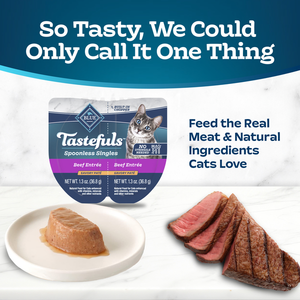 Blue Buffalo Tastefuls Spoonless Singles Wet Cat Food, Beef, Twin Pack Cups