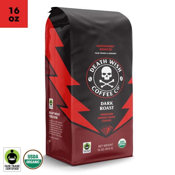Death Wish Coffee Dark Roast, Organic and Fair Trade, Whole Bean Coffee