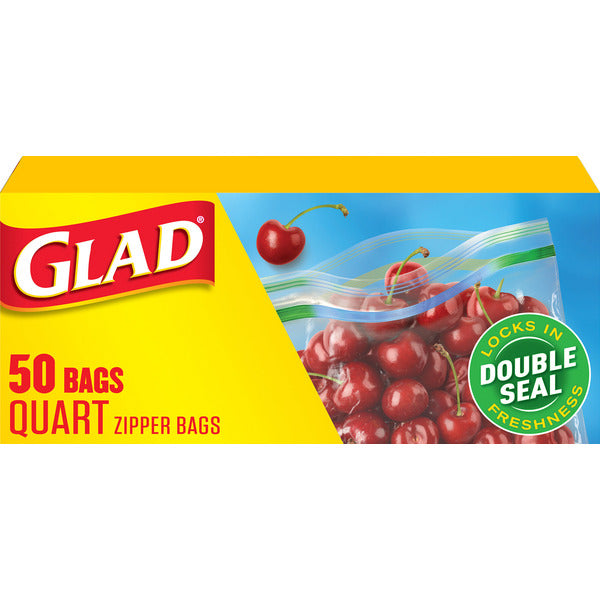 Glad Zipper Food Storage Plastic Bags, Quart