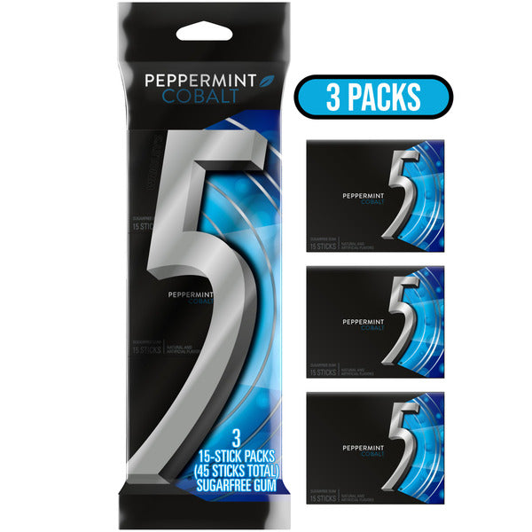 5 GUM Peppermint Cobalt Sugar Free Chewing Gum Bulk
