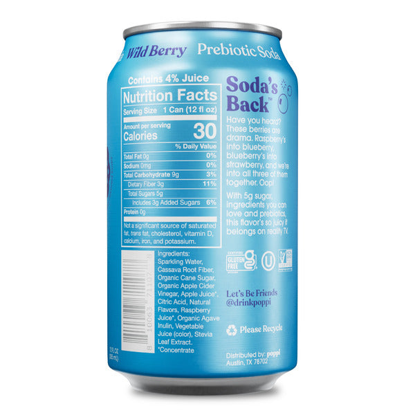 Poppi Prebiotic Soda, Wild Berry