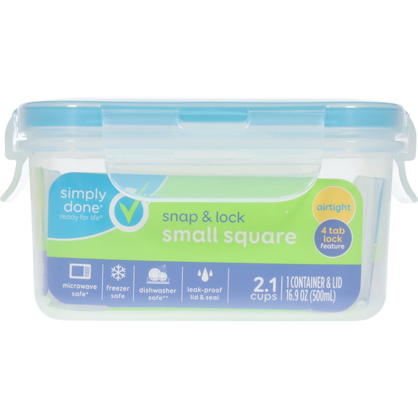 Simply Done Container & Lid, Snap & Lock, Small, Square, 16.9 Ounce