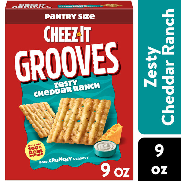 Cheez-It Grooves Zesty Cheddar Ranch Cheese Crackers, Crunchy Snack Crackers, 9 oz