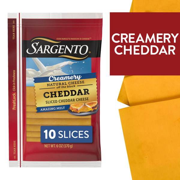 Sargento Creamery Natural Cheddar Sliced Cheese, 10 Slices
