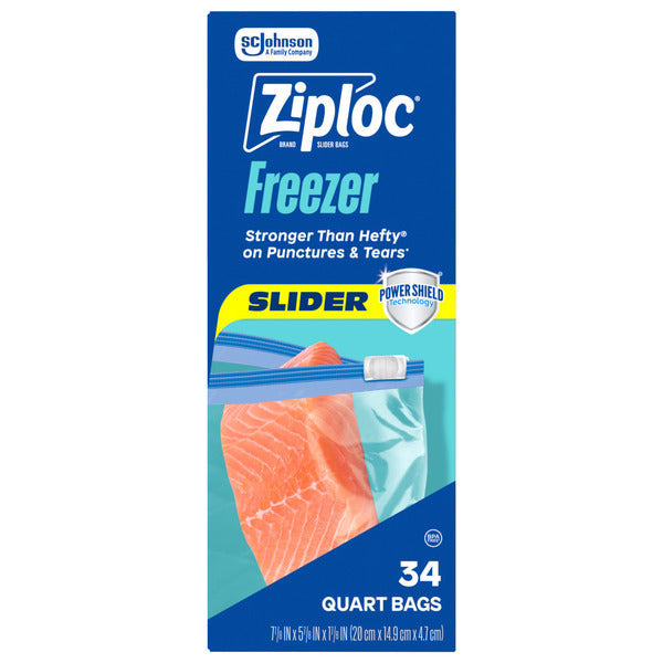 Ziploc Quart Freezer Slider Bags, Power Shield™ Technology for More Durability