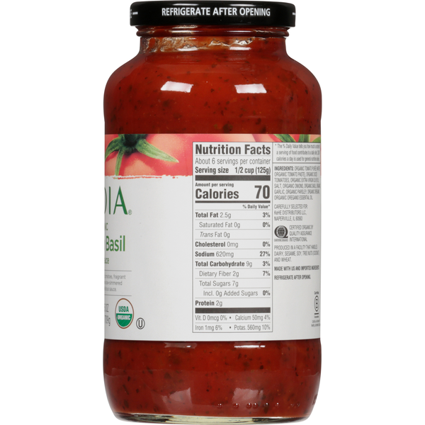 CADIA Pasta Sauce, Organic, Tomato Basil