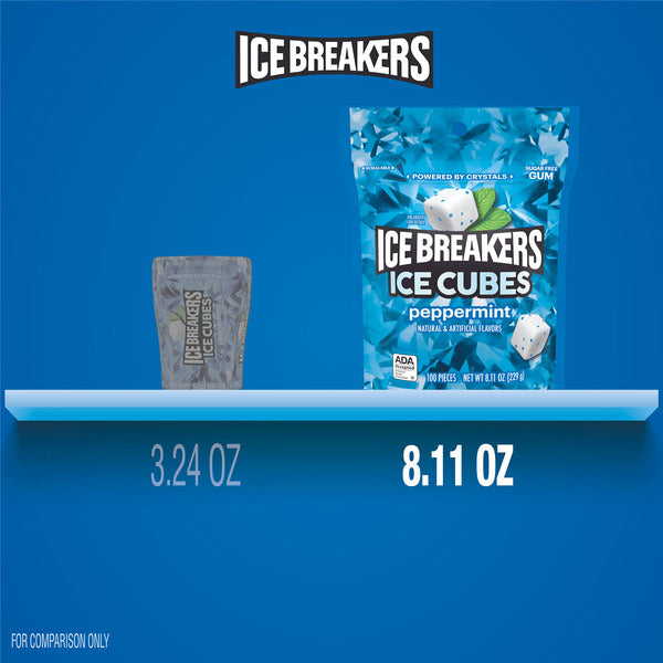 ICE BREAKERS Ice Cubes Peppermint Flavored Sugar Free Chewing Gum Pouch, 8.11 oz (100 Pieces)