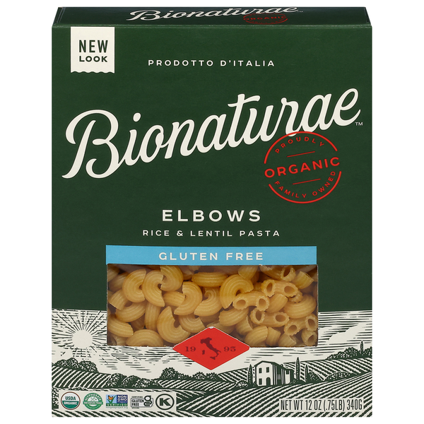 Bionaturae Rice & Lentil Pasta, Gluten Free, Organic, Elbows