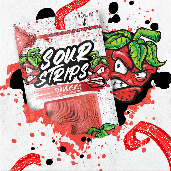 SOUR STRIPS Strawberry Flavored Chewy, Candy Bag, 3.4 oz