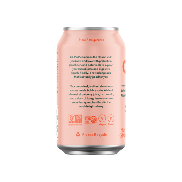 OLIPOP Prebiotic Soda, Strawberry Vanilla