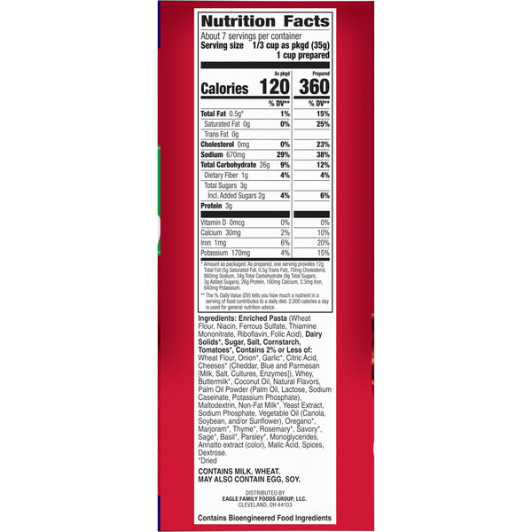 Helper Cheesy Italian Shells, Value Size, 9.9 Ounces Box.