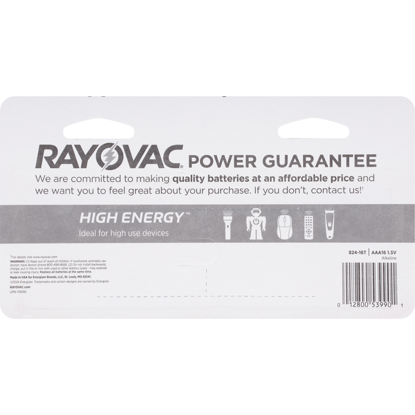 RAYOVAC Batteries, Alkaline, AAA