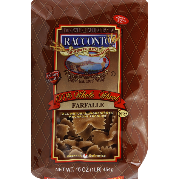 Racconto Italian Foods Farfalle, 100% Whole Wheat, No. 85