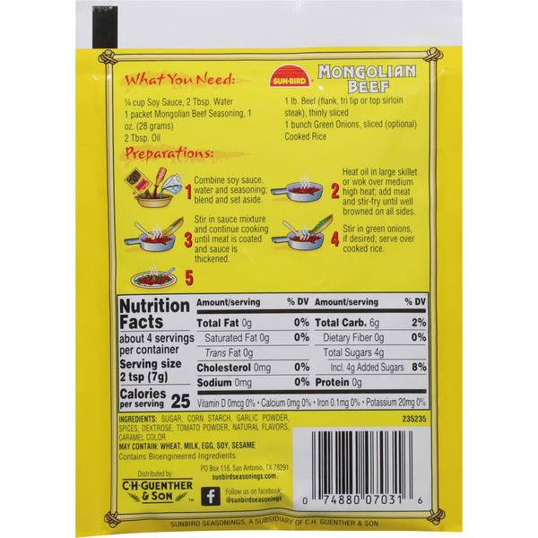 Sun-Bird Mongolian Beef Seasoning Mix