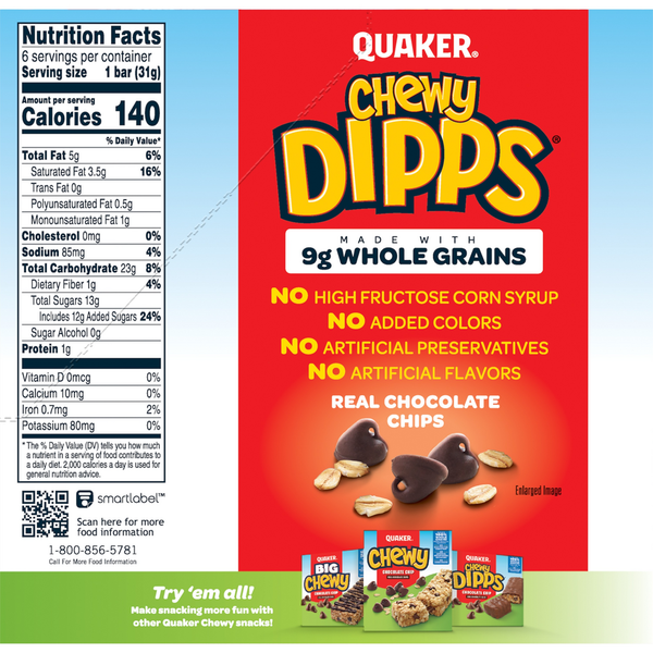 Quaker Granola Bars, Chocolate Chip, Chewy