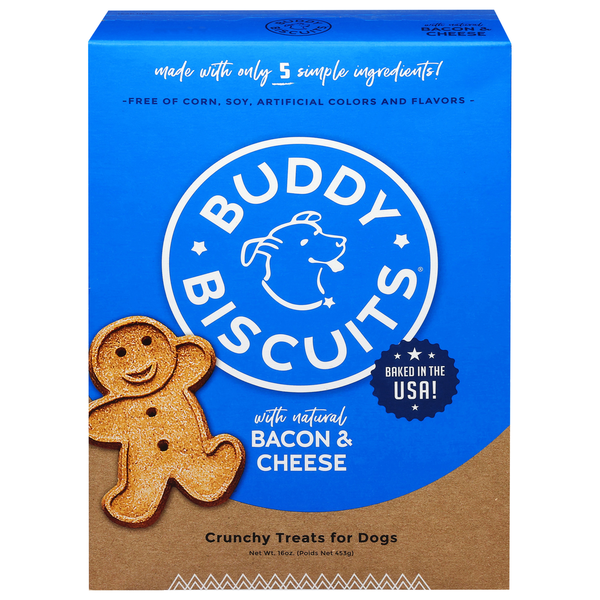 Buddy Biscuits Treats for Dogs, Crunchy, with Bacon & Cheese