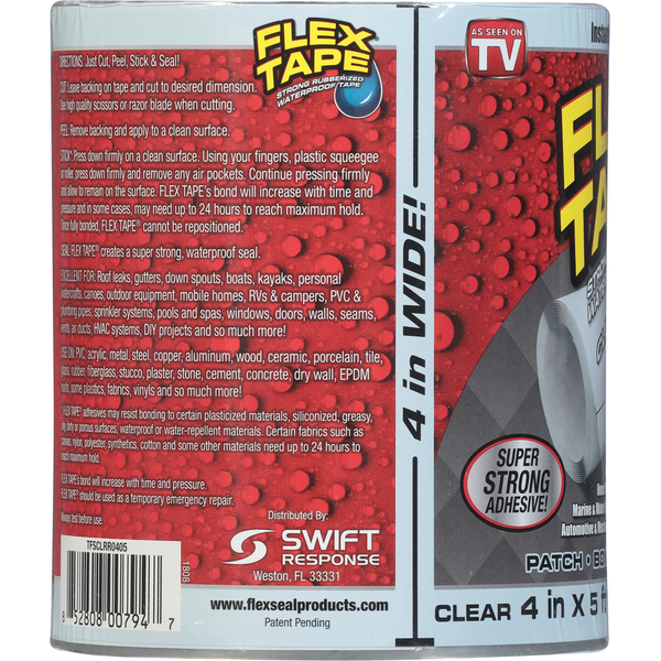 FLEX TAPE Tape, Waterproof, Strong Rubberized, Clear