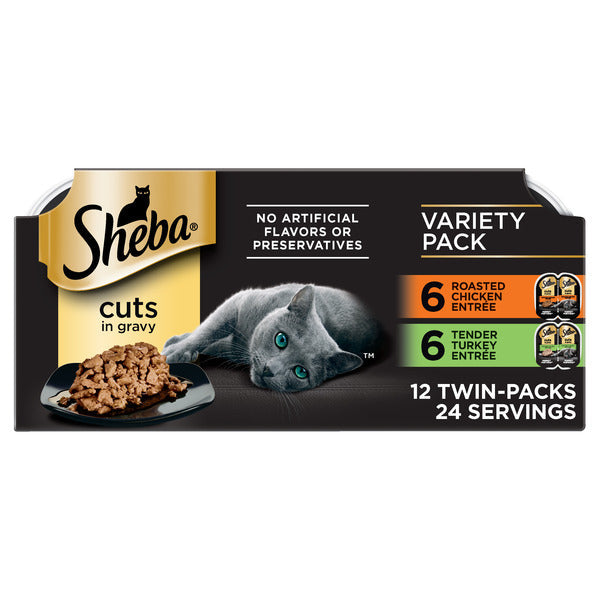 SHEBA PERFECT PORTIONS Perfect Portions Wet Cat Food Cuts in Gravy Variety Pack, 2.6 oz. Twin-Pack Trays (12 Count)
