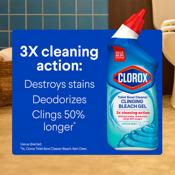 Clorox Toilet Bowl Cleaner, Clinging Bleach Gel, Ocean Mist
