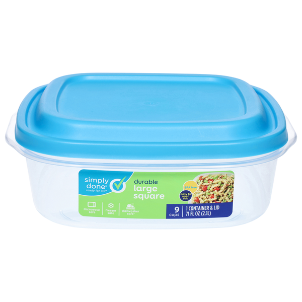 Simply Done Container & Lid, Durable, Large Square, 9 Cup