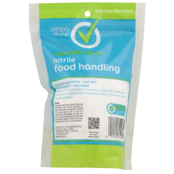 Simply Done One Size Fits Most Latex Free Nitrile Food Handling Disposable Gloves