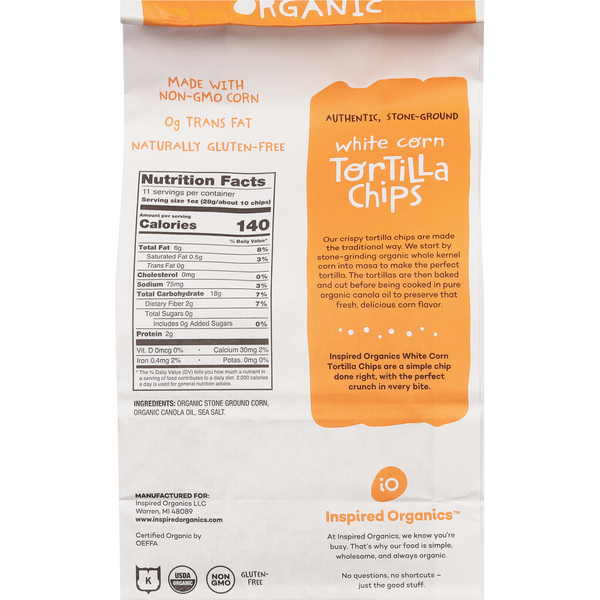 Inspired Organics Tortilla Chips, Salted, White Corn
