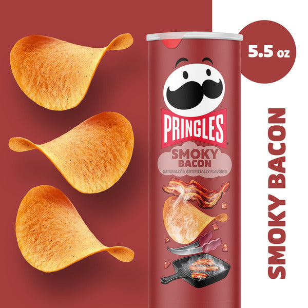 Pringles Smoky Bacon Potato Crisps Chips, Lunch Snacks, 5.5 oz