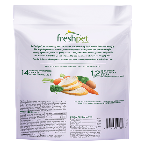 Freshpet Fresh Cat Food, Moisture Rich Tender Bites, Tender Chicken Recipe