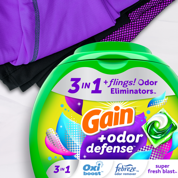Gain Flings Odor Defense Laundry Detergent Pacs, Super Fresh