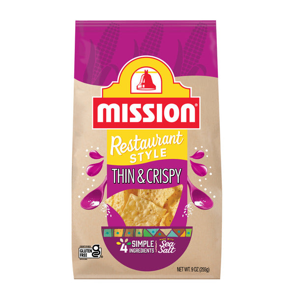 Mission Thin & Crispy Yellow Corn Tortilla Chips, 9 Ounce Bag
