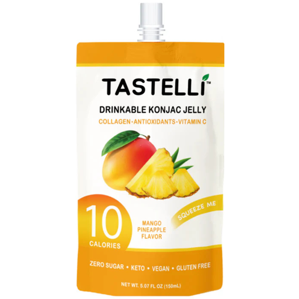 Tastelli Konjac Jelly Infused with Collagen Drink Pouch, Mango Pineapple