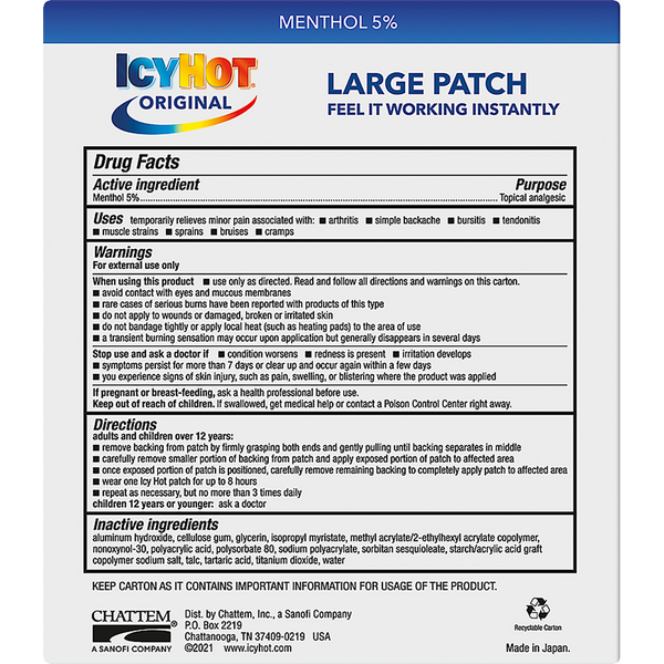 Icy Hot Pain Relief Patch, Large