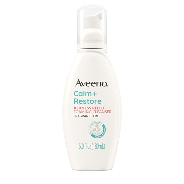 Aveeno Calm + Restore Redness Relief Face Wash, Foaming Facial Cleanser, 6 oz
