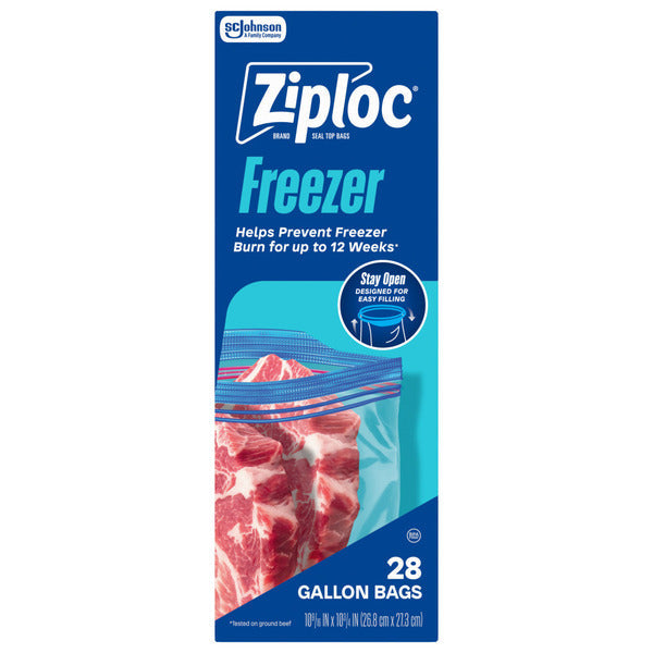 Ziploc Gallon Freezer Storage Bags, Stay Open Design, Easy to Fill