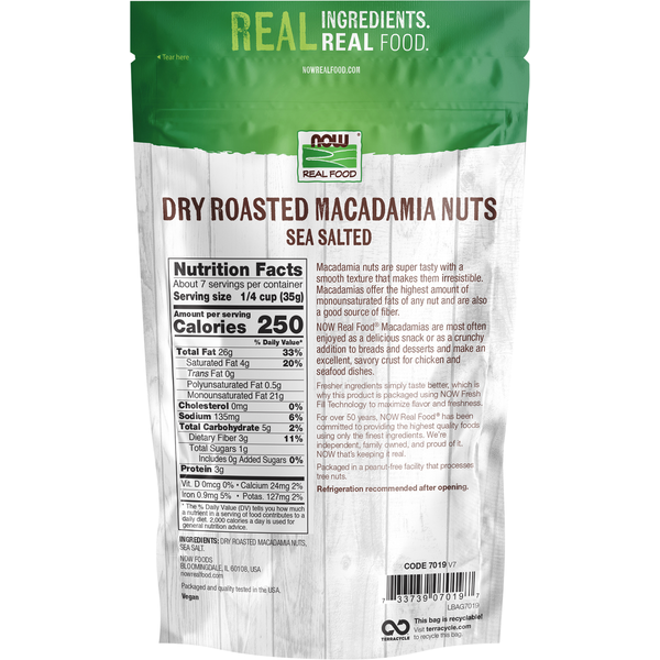 NOW Real Food Macadamia Nuts, Dry Roasted & Sea Salted