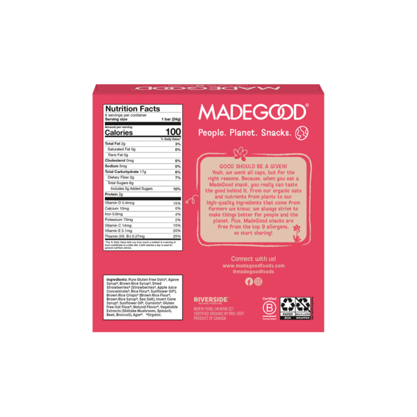 MadeGood Strawberry Granola Bars 6pk
