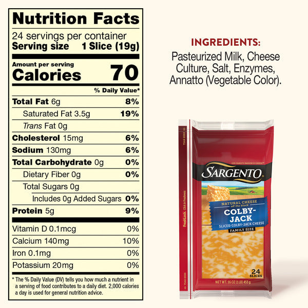 Sargento Natural Colby-Jack Sliced Cheese, 24 Slices