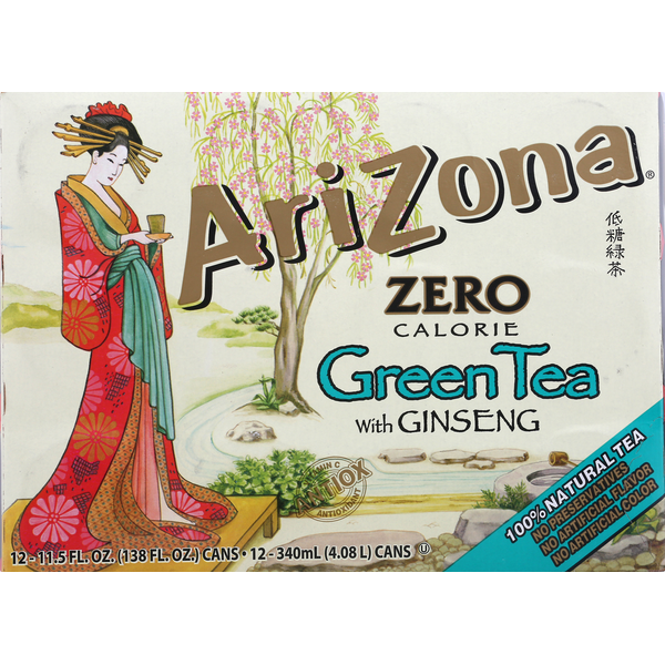 AriZona Green Tea, Zero Calorie, with Ginseng
