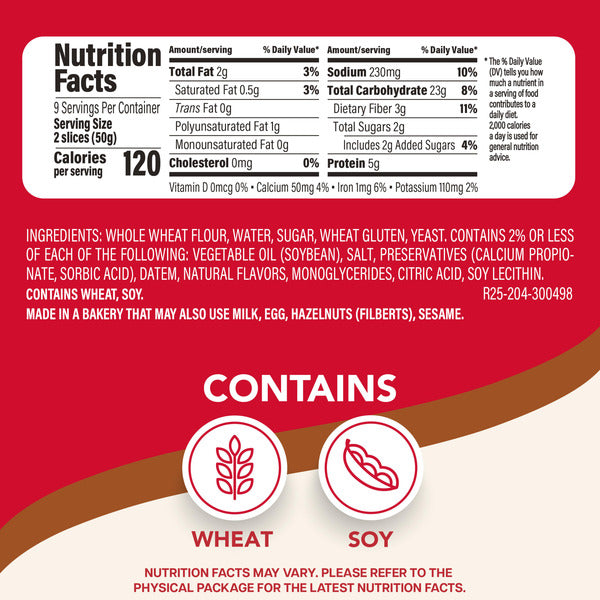 Sara Lee Whole Wheat, Bread, Wheat Bread, 16 oz