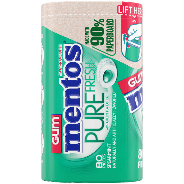 Mentos Gum Pure Fresh Spearmint, 80pc, Recyclable, 90% Paperboard Bottle