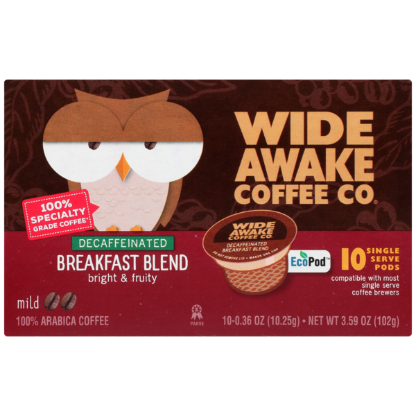 Wide Awake Mild Roast Breakfast Blend Decaffeinated 100% Arabica Coffee Single Serve Pods