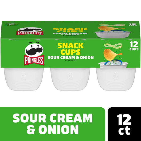 Pringles Snack Cups Sour Cream and Onion Potato Crisps Chips, Lunch Snacks, Snack Cups, 12 Count