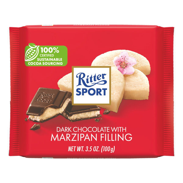 Ritter Sport Dark Chocolate Candy Bar with Smooth German Marzipan Filling