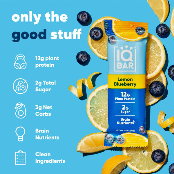 IQBAR Lemon Blueberry, Keto + Vegan Protein Bar