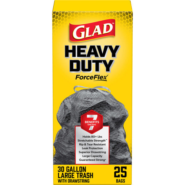Glad ForceFlex Heavy Duty Large Drawstring Trash Bags, Hold 80+ Pounds, 30 Gallon