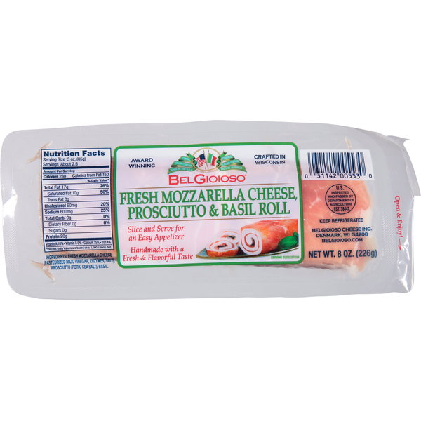 BelGioioso Roll, Fresh Mozzarella Cheese, Prosciutto & Basil