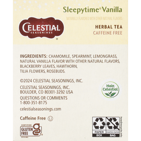 Celestial Seasonings Herbal Tea, Caffeine Free, Vanilla