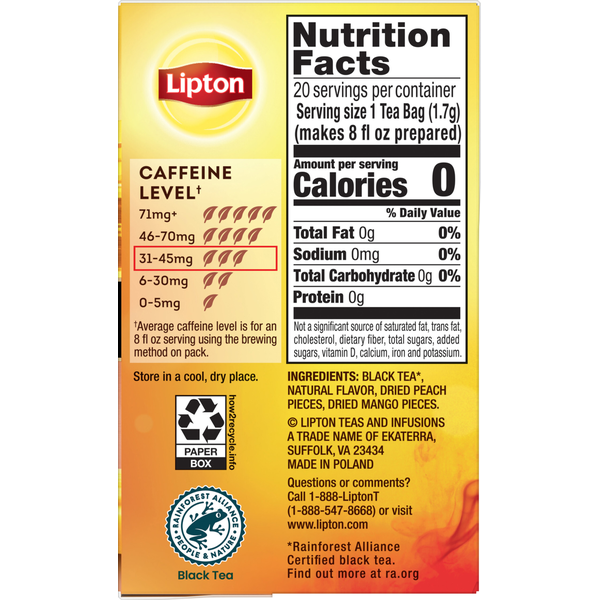 Lipton Black Tea, with Peaches from Greece, Peach Mango, Pyramid Teabags